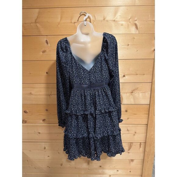 Lulu's Blue White Floral Ruffled Long Sleeve Mini Dress - Picture 6 of 8